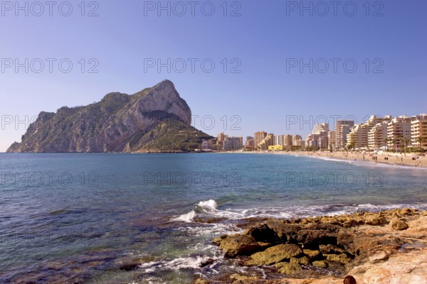 Rocks, Playa La Fossa-Levante, Penon de Ifach landmark, Calpe Valencia, Costa Blanca, Spain