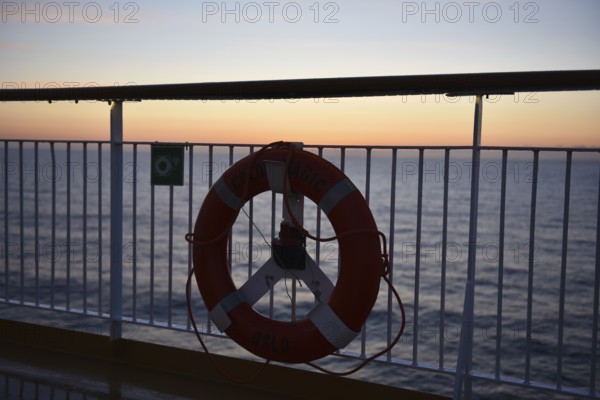 Lifebuoy on the Color Line ferry, Baltic Sea, Schleswig-Holstein, Germany