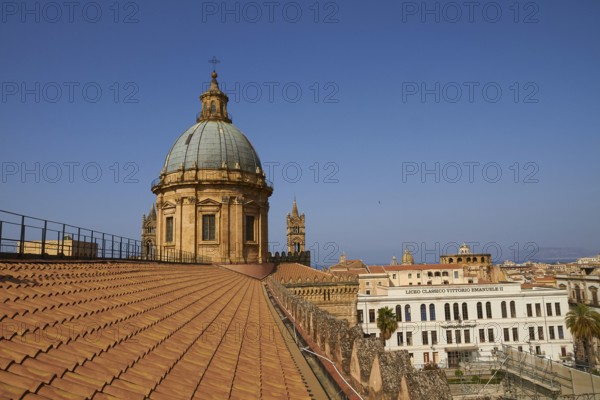 Historic dome architecture over the roofs of Palermo under clear skies, Palermo, Cathedral, UNESCO World Heritage Site, Sicily, Italy