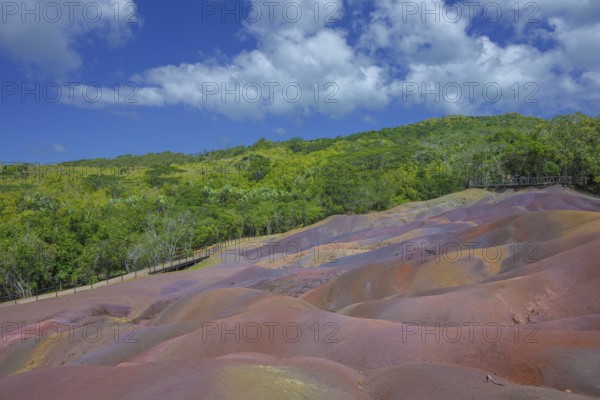Close-up tourist attraction in Mauritius, Seven Coloured Earth, popular tourist destination. Africa, Mauritius, Chamarel