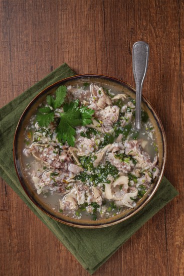 Muzhuzhi, a Georgian dish made from pork legs, with spices and herbs, homemade