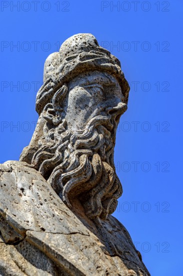 The sculpted head of one of the biblical prophets, made by Aleijadinho, is one of the finest symbols of Baroque art in Brazil, Congonhas, Minas Gerais, Brazil