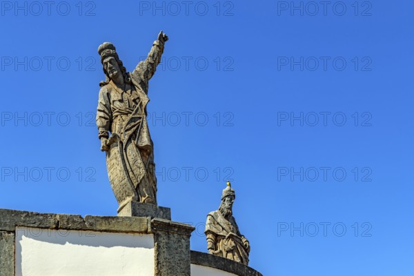 Image of two of the 12 biblical prophets sculpted by Aleijadinho in the sanctuary of Bom Jesus de Matosinhos in Congonhas, Congonhas, Minas Gerais, Brazil