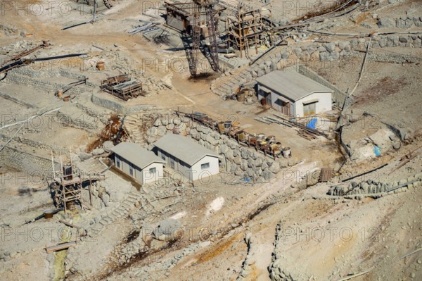 Industrial building in Owakudani geothermal area at Komagatake volcano, Hakone, Japan