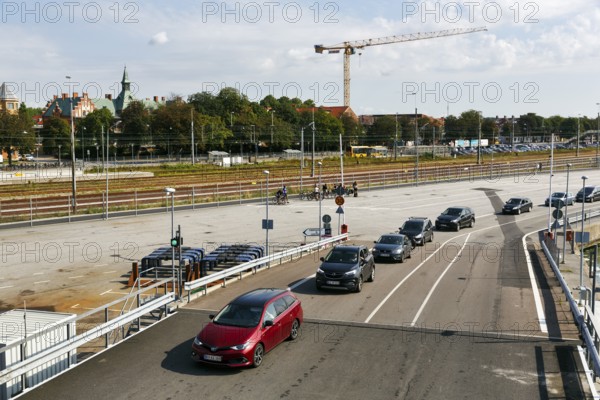 Cars ride on the ferry to Bornholm, ferry terminal, ferry port, Ystad, Sweden