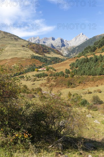 Mountain landscape Guarrinza - La Mina, Aragon Subordan river valley, Parque Natural Valles Occidentales, Hecho, Pyrenees Mountains, Aragon, Spain