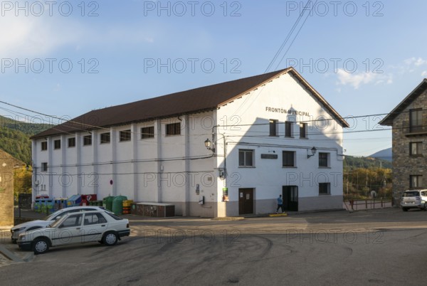 Frontón Municipal sports hall community building, village of Echo or Hecho, Valle de Hecho, Huesca province, Aragon, Spain