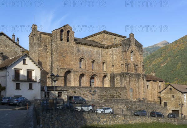Abbey church building monastery San Pedro de Siresa, Valle de Hecho, Huesca province, Aragon, Spain
