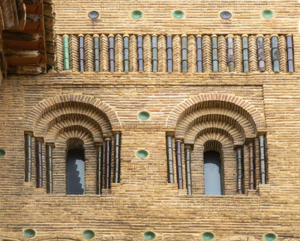 Detail Mudéjar architecture tower of Santa María de Mediavilla cathedral, Teruel, Aragon, Spain