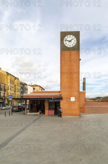 Modern architecture of bus station and clock tower, Estacion Autobuses, city of Teruel, Aragon, Spain