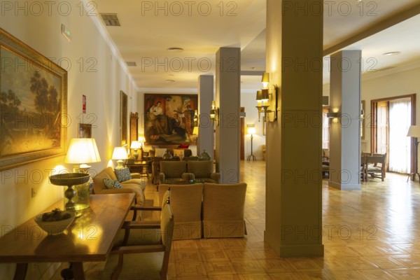 Salon lounge room inside Parador de Teruel hotel, city of Teruel, Aragon, Spain