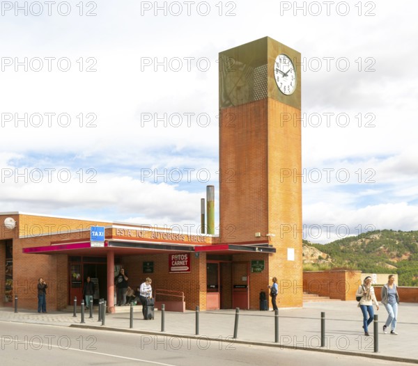 Modern architecture of bus station and clock tower, Estacion Autobuses, city of Teruel, Aragon, Spain