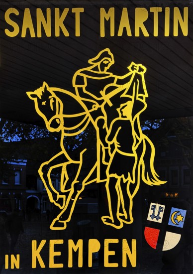 Poster at St. Martin Town Hall in Kempen, the Kempen St. Martin train is one of the largest in Germany, Lower Rhine, North Rhine-Westphalia, Germany