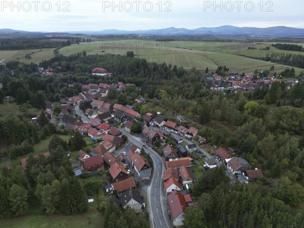 Street in the village of Trautenstein in the Harz Mountains, Saxony-Anhalt, Germany