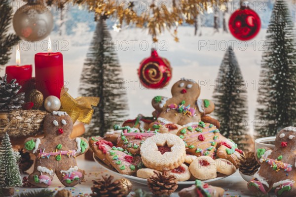 Festively decorated Christmas table with cookies and decorations