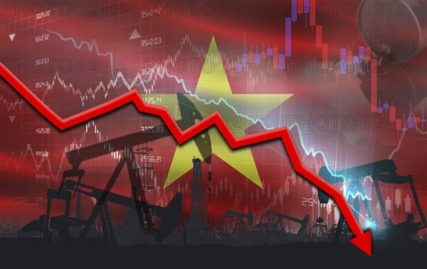 Crude crisis with Vietnamese flag on financial graph. Fall oil price with flag of Vietnam on economic chart