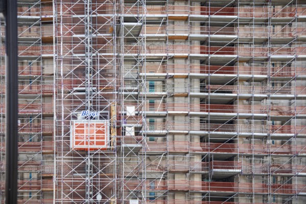 Salt Lake City, Utah - Scaffolding surrounds the Church of Jesus Christ of Latter-Day Saints' Salt Lake Temple, which is closed for renovations