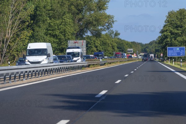 Traffic jam on the opposite side of the A 10, Berlin, Germany