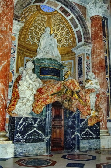 Opulently designed tomb of Pope Alexander VII in St. Peter's Basilica, Basilica of St. Peter's Basilica, Vatican, Rome, Lazio, Italy