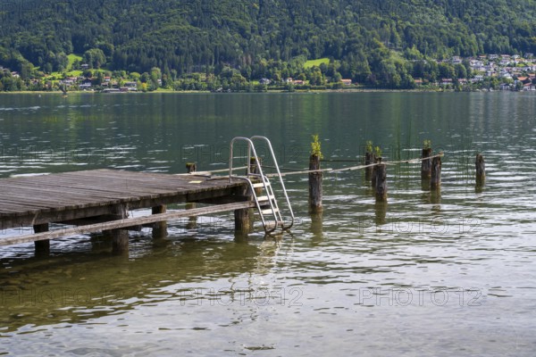 Badesteg am Ufer des Tegernsee, Bad Wiessee, Upper Bavaria, Bavaria, Germany