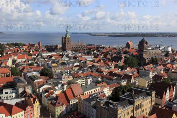 City panorama from above, Stralsund, Hanseatic City of Stralsund, Vorpommern-Rügen District, Mecklenburg-Western Pomerania, Germany