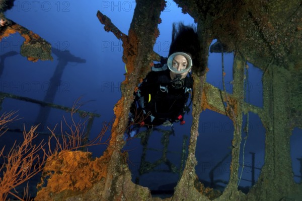Diver deliberately submerged shipwreck wreck Silver Star, Indian Ocean, Pereybére, Mauritius in 1992 as an artificial reef