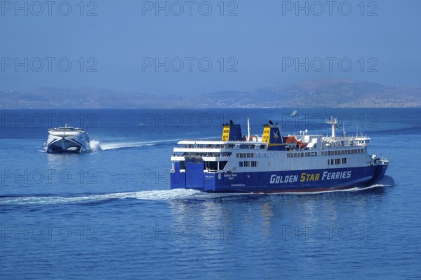 Mykonos, Cyclades, Greece - Golden Star Ferries' Andros Queen ferry on its way to Andros Island
