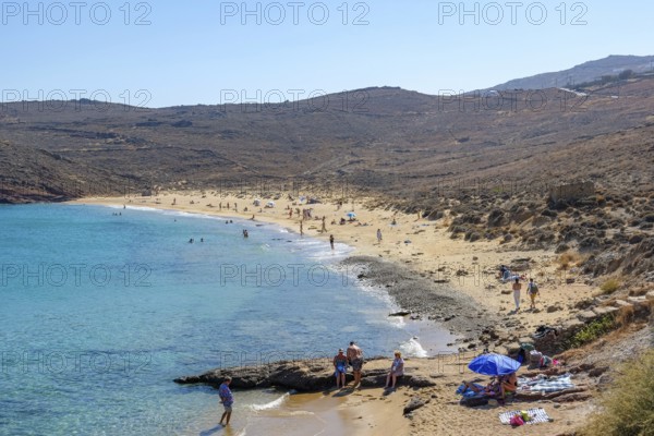 Agios Sostis, Mykonos, Cyclades, Greece - Agios Sostis Beach, small town with the famous Kikis Tavern restaurant, sandy beach in the north of the island