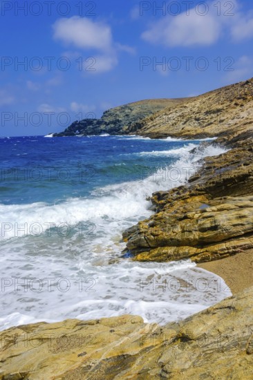 Mykonos, Cyclades, Greece - Fokos Beach, small settlement with sandy beach in the north of the island