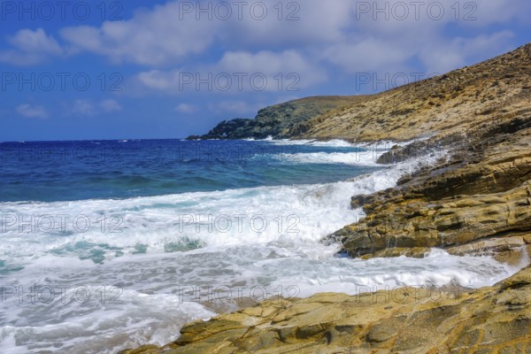 Mykonos, Cyclades, Greece - Fokos Beach, small settlement with sandy beach in the north of the island