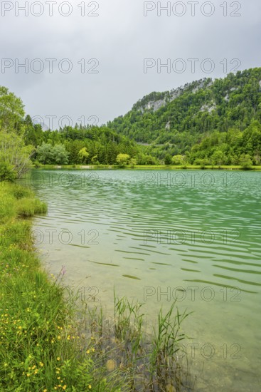 Landscape of Lake Elisabethsee on a rainy day in spring, Austria