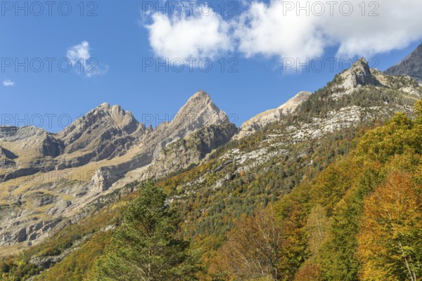 Mountain landscape view Ordesa y Monte Perdido National Park, Bielsa parador, Huesca province, Aragon, Spain