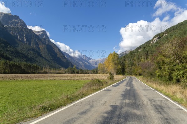 Road to Pyrenees mountains, Bielsa, Huesca province, Aragon, Spain - Ordesa y Monte Perdido, National Park