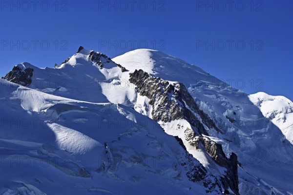 Mont Maudit covered with snow from the left, Mont-Blanc, Aiguille du Midi mountain station viewing platform, Chamonix-Mont-Blanc, Haute-Savoie, France