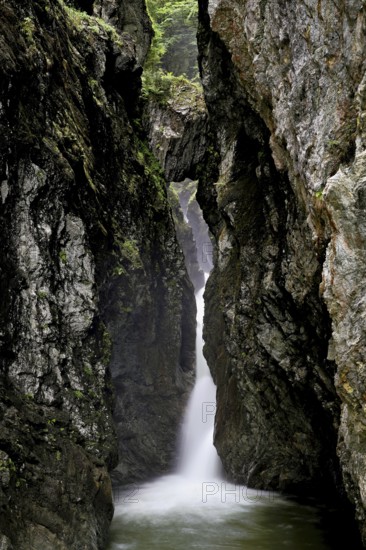 Small waterfall, Diosaz mountain river in the gorge, Gorges de la Diosaz, Les Houches, Chamonix-Mont-Blanc, Haute-Savoie, France