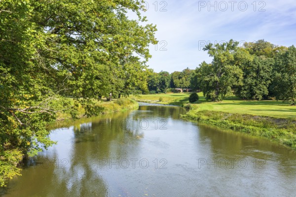 Neisse River in Muskauer Park, UNESCO World Heritage Site, Bad Muskau, Upper Lusatia, Saxony, Germany