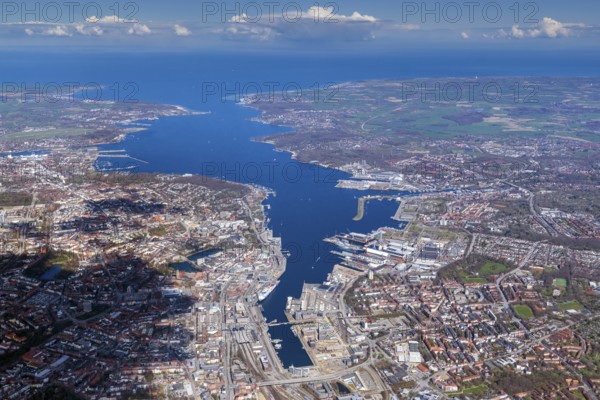Kiel Fjord, Baltic Sea, water, sea, Kiel, state capital, aerial view, Schleswig-Holstein, aerial view