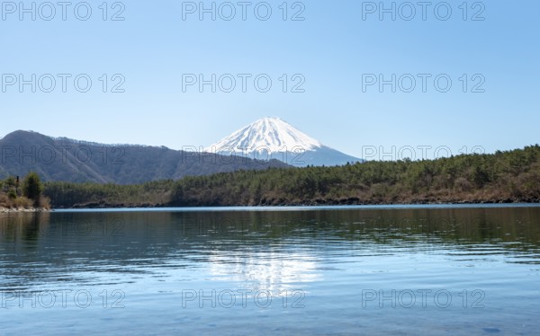 Lake Saiko and volcano Mt. Fuji, Minamitsuru District, Yamanashi Prefecture, Japan