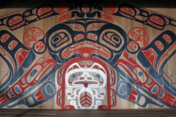 White Grizzly Wall Mural, Community Center, First Nation Village of the Gitga'ata Tribe, Tsimshian, Hartley Bay, British Columbia, Canada