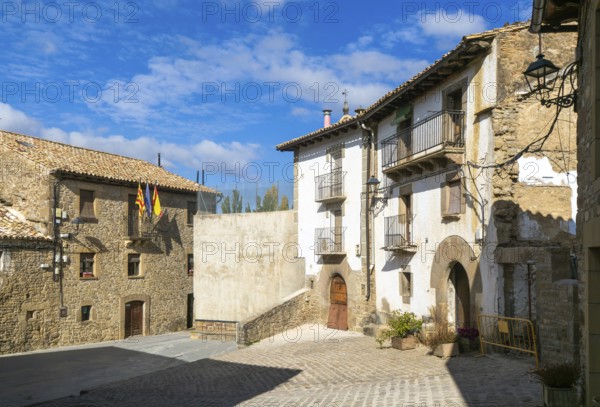 Buildings in the medieval village of Longás, Val d'Onsella, Zaragoza province, Aragon, Spain