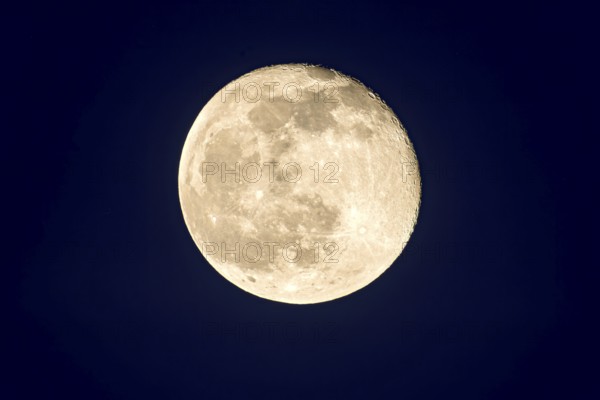 One day waning crescent after full moon, cold moon on New Year's Eve 2020, Freising, Upper Bavaria, Bavaria, Germany