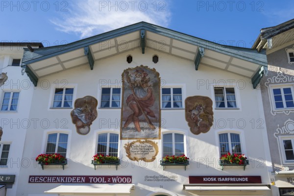 Gabelhaus mit Lüftlmalerei, former market mill, Marktstraße, pedestrian zone, old town, Bad Tölz, Upper Bavaria, Bavaria, Germany
