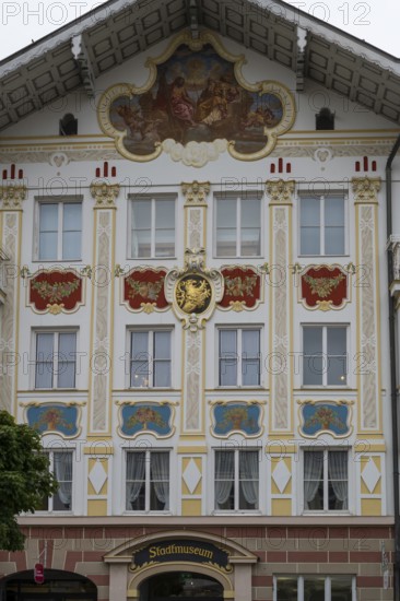 Façade of the city museum, former town hall, Marktstraße, pedestrian zone, Bad Tölz, Upper Bavaria, Bavaria, Germany