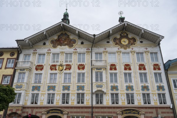 Façade of the city museum, Bürgergarten, former town hall, historic building, Marktstraße, pedestrian zone, Bad Tölz, Upper Bavaria, Bavaria, Germany