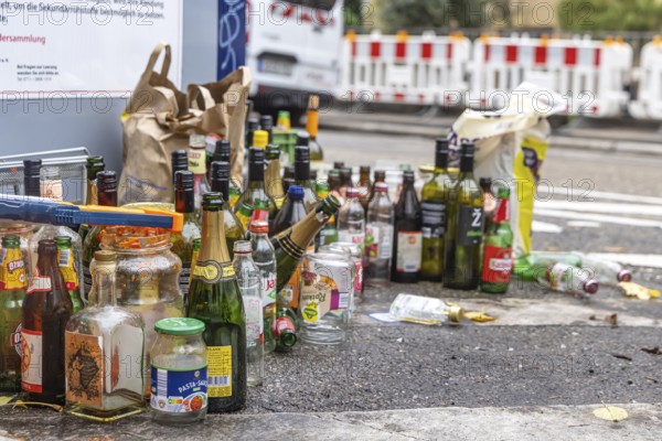 Disposable bottles stored at a collection container for used glass. Stuttgart, Baden-Württemberg, Germany