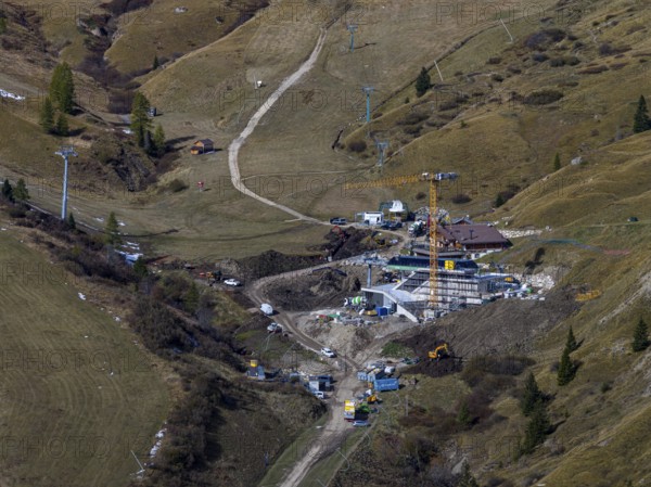 Ski slope, downhill, autumn, tourism, environmental destruction, construction site, winter sports, construction, Sella Rona ski area, Dolomites, Italy