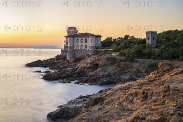 Castello del Boccale in the evening, castle on the coast, Livorno, Tuscany, Italy