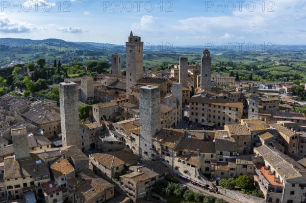 City view of San Gimignano, gender towers and medieval buildings, Tuscany, Italy