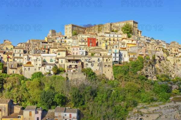 Low angle view of Ragusa Ibla historic town, Ragusa Ibla, Ragusa province, Sicily, Italy