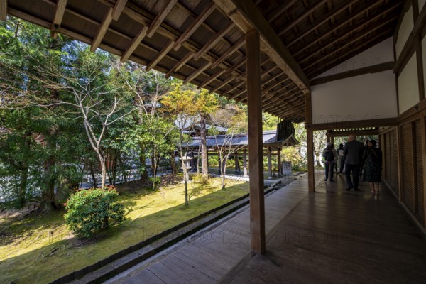 Veranda in Ryoan-ji, Zen Buddhist temple complex, in spring, Kyoto, Japan